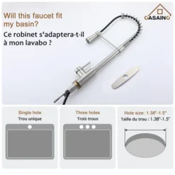 CASAINC Brushed Nickel 1-Handle Deck Mount High-Arc Kitchen Faucet And Deck Plate